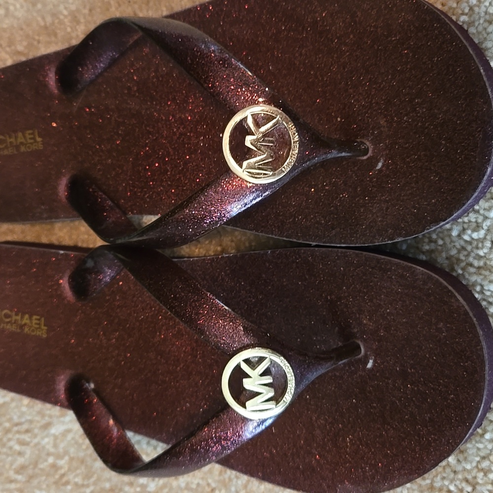 Michael Kors Burgundy Glitter Sandals/Flip Flops